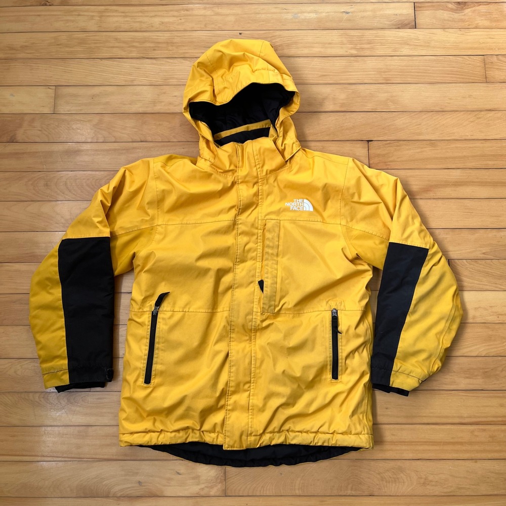 The North Face Boys Large 12 Yellow Black Colorblock Hooded Insulated Jacket